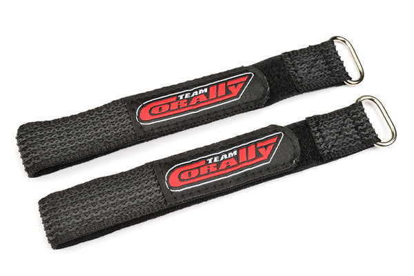 TEAM CORALLY PRO BATTERY STRAPS 250X20MM METAL BUCKLE SILICONE ANTI-SLIP STRINGS BLACK 2 PIECES