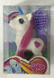 MY LOVELY HORSE WHITE UNICORN WITH BLUE HORN AND PINK HEART WITH BRUSH
