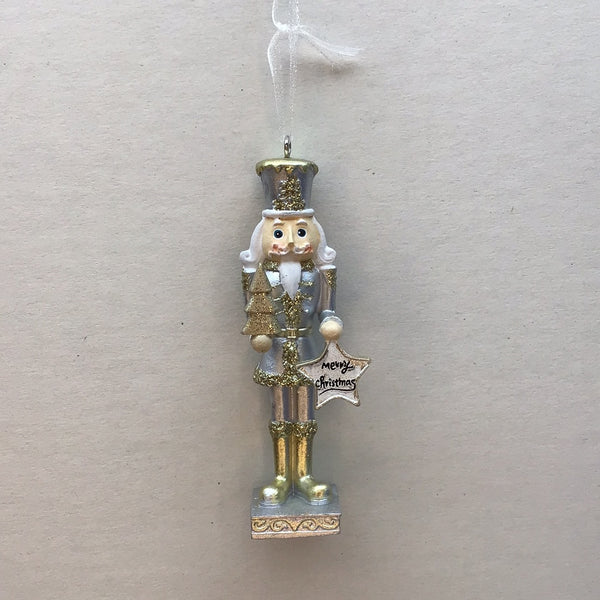 CHLOES GARDEN 10CM HANGING NUTCRACKER WITH TREE AND STAR DECORATION