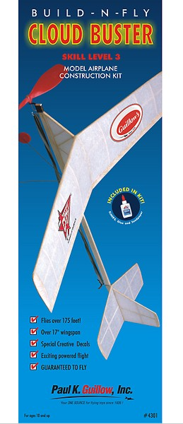 GUILLOWS 4301 CLOUD BUSTER SKILL LEVEL 3 BUILD-N-FLY WITH GLUE BALSA WOOD CONSTRUCTION KIT
