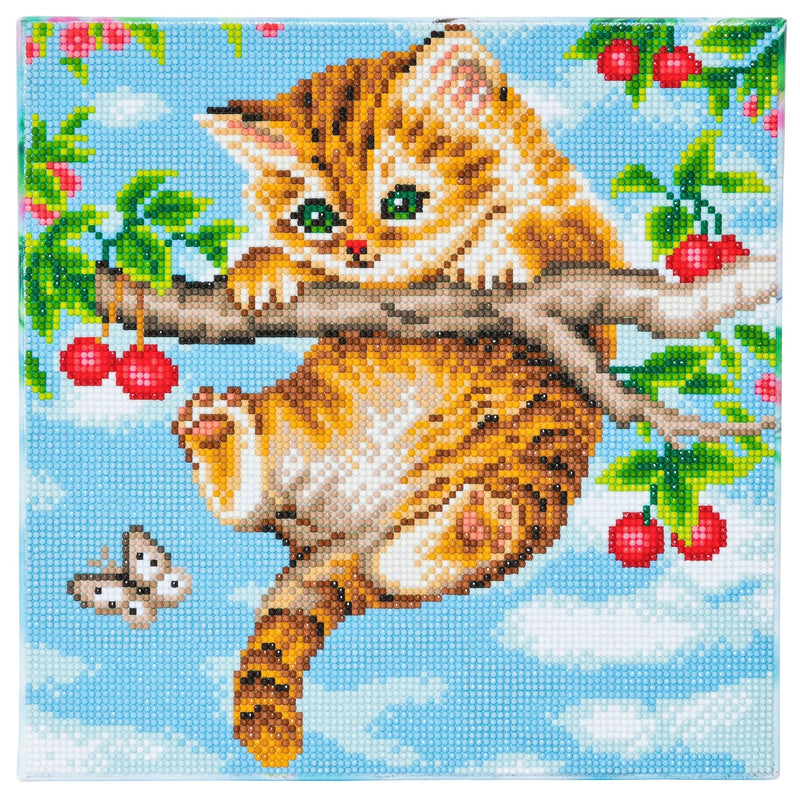 CRAFT BUDDY DIY CRYSTAL ART KIT CHERRY KITTEN 30CM X 30CM FULL CRYSTAL