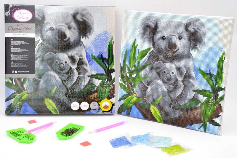 CRAFT BUDDY DIY CRYSTAL ART KIT CUDDLY KOALAS 30CM X 30CM FULL CRYSTAL