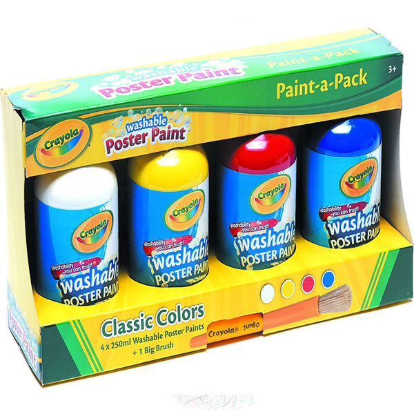 CRAYOLA WASHABLE POSTER PAINT CLASSIC COLOURS WITH BRUSH