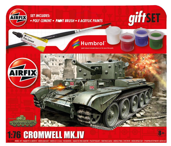 AIRFIX A55109A SMALL STARTER SET CROMWELL MK.IV TANK WITH GLUE AND PAINT INCLUDED 1/76 SCALE PLASTIC MODEL KIT TANK