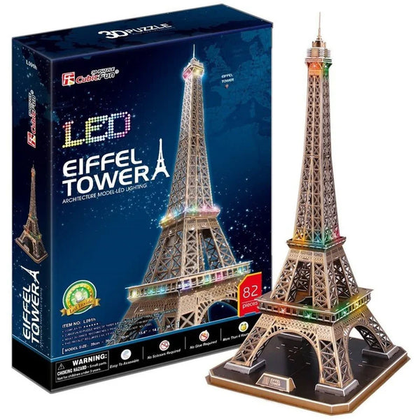 CUBICFUN L091H ARCHITECTURE MODEL SERIES EIFFEL TOWER 3D PUZZLE WITH LED LIGHTS 84 PIECES
