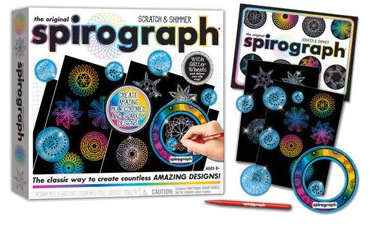 PLAY MONSTER THE ORIGINAL SPIROGRAPH SCRATCH AND SHIMMER WITH GLITTER WHEELS AND NON-SLIP RING SET