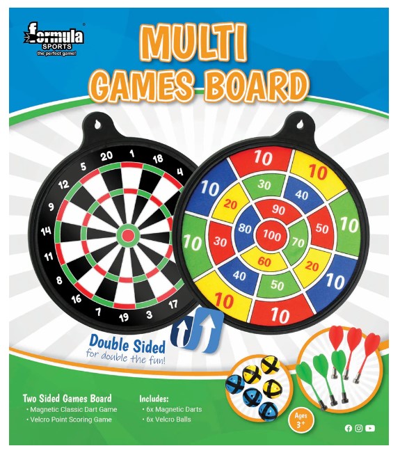 MULTI GAMES BOARD MAGNETIC DARTS VELCRO TARGET BALL GAME DOUBLE SIDED