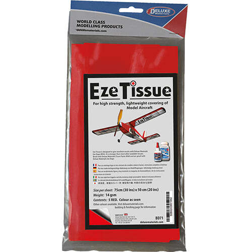 DELUXE MATERIALS BD71 EZE TISSUE FOR HIGH STRENGTH LIGHTWEIGHT COVERING OF MODEL AIRCRAFT IN RED