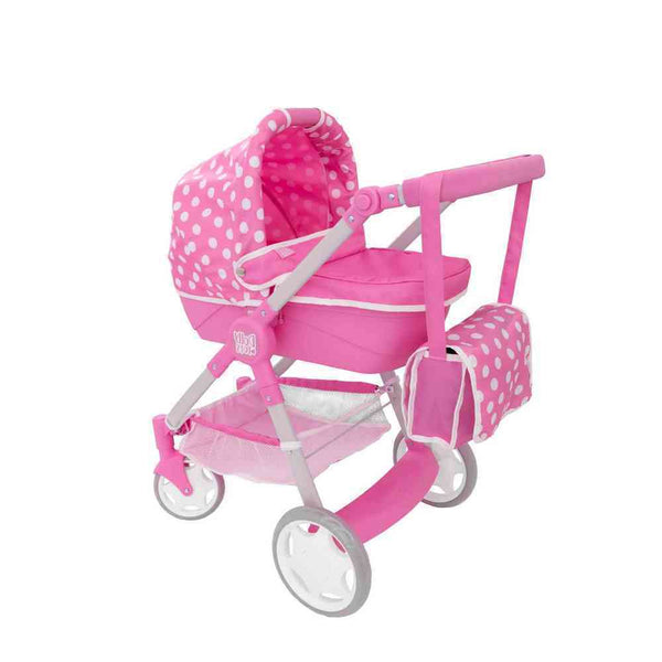 WOWOW TOYS DOLLY TOTS ROAMER DOLL PRAM WITH DETATCHABLE CARRY COT - INCLUDES BAG - FITS UP 45CM DOLL - HANDLE HEIGHT 63.5-73CM