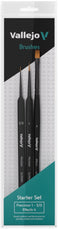 VALLEJO HOBBY STARTER SET OF 3 BRUSHES (Round No.1 & 3/0 Triangular Handle, Flat No.4, synthetics)