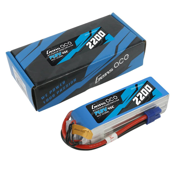 GENS ACE G-TECH 3S 11.1V 2200MAH 25C SOFT PACK LIPO BATTERY XT60 PLUG WITH DEANS AND EC3 ADAPTER