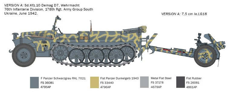 ITALERI 6595S SONDERKRAFTFAHZEUG SD.KFZ 10 DEMAG D7 HALF TRACK TRUCK AND GUN 1/35 SCALE PLASTIC MODEL KIT TRUCK