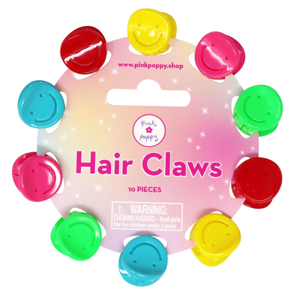 PINK POPPY SMILEY HAIR CLAWS 10PK