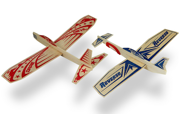 GUILLOWS SUPER HERO TWIN PACK BALSA WOOD GLIDERS REVERSO AND DAREDEVIL