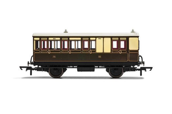 HORNBY R40114 GWR 4 WHEEL BRAKE 3RD CLASS COACH NO.301 WITH LIGHTS HO/OO GAUGE TRAIN CARRIAGE