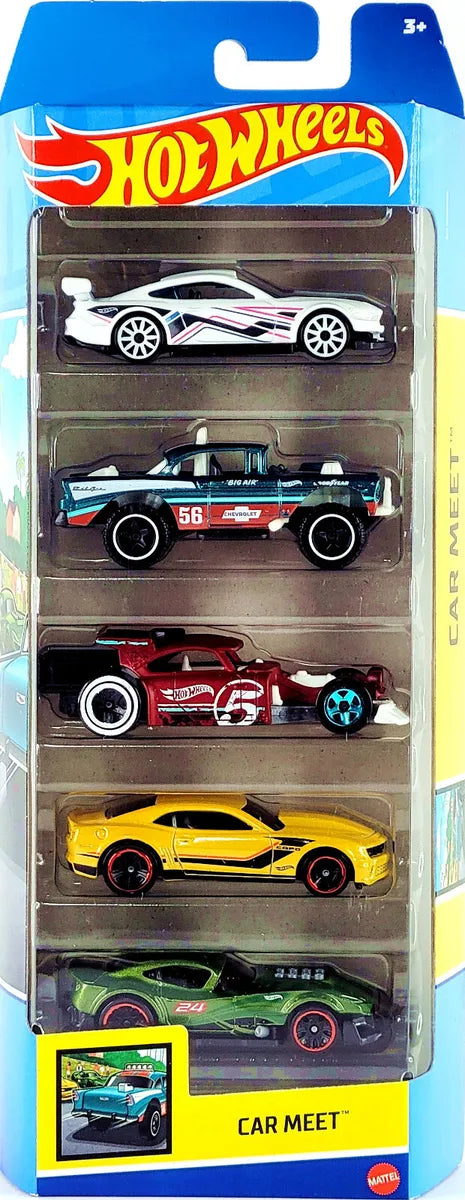 HOT WHEELS 806 HW CAR MEET DIECAST CAR 5 PACK - 13 COPO CAMARO - ARISTO RAT - CUSTOM 18 FORD MUSTANG GT - BIG-AIR BEL AIR - MUSCLE AND BLOWN