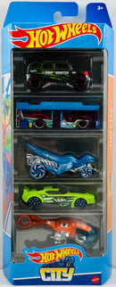 HOT WHEELS 1806 HW CITY DIE CAST CAR 5 PACK - SKY FI - VELOCI RACER - AINT FARE - FAST FISH - ROCKSTER