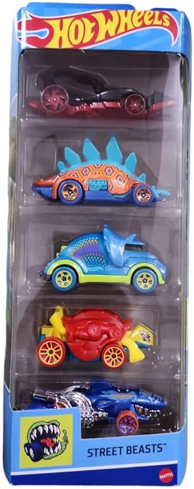 HOT WHEELS 1806 HW STREET BEASTS DIECAST CAR 5 PACK - SCORPEDO - MOTORSAURUS - HW TRICERA-TRUCK - TURTOSHELL - SHARKRUISER