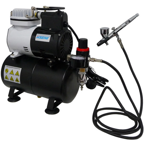 HSENG HSE-AF186K AIR COMPRESSOR WITH TANK HS80 AIRBRUSH AND HOSE KIT