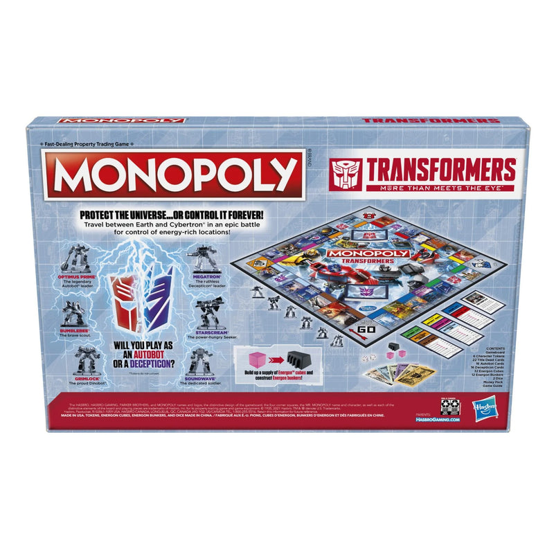 HASBRO MONOPOLY TRANSFORMERS MORE THAN MEETS THE EYE- FAST DEALING PROPERTY TRADING BOARD GAME