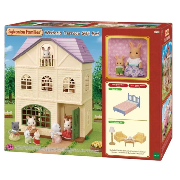 SYLVANIAN FAMILIES 5728 WISTERIA TERRACE GIFT SET WITH SUNNY RABBIT BABY WESLEY AND SUNNY RABBIT MOTHER ROONEY