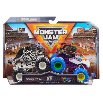 MONSTER JAM RACING STRIPES VS RAINBOW BLAST 1/64 SCALE DIECAST MONSTER TRUCKS