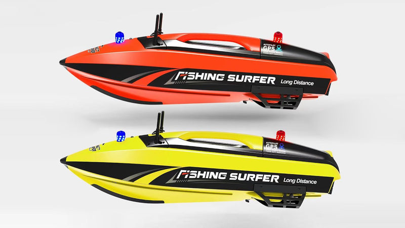 JOYSWAY THE FISHING PEOPLE FISHING SURFER 3251V2YF VERSION 2 NOW WITH BIGGER BATTERY AND COLOUR FISH FINDER  SURFCASTING BAIT BOAT 2.4G READY TO RUN WITH GPS AND TF520 FISH FINDER AND 9.6V 16.2A LIFEPO BATTERY AND CHARGER WITH AU PLUG RTR - YELLOW