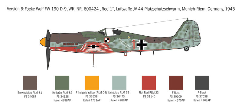 ITALERI 1312 FW190 D-9 SUPER DECAL SHEET 6 VERSIONS 1/72 SCALE PLASTIC MODEL KIT FIGHTER