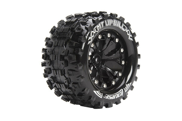 LOUISE MT UPHILL L-T3204BM 1/10 MONSTER TRUCK TIRES MOUNTED BLACK RIM 14MM HEX FOR ARRMA GRANITE