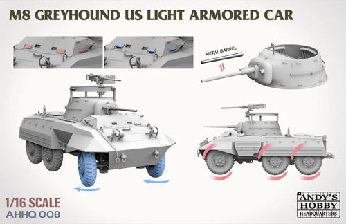 ANDYS HOBBY HQ AHHQ-008 M8 GREYHOUND LIGHT ARMOURED CAR 1/16 SCALE PLASTIC MODEL KIT