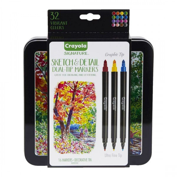 CRAYOLA SIGNATURE SKETCH AND DETAIL DUAL TIP MARKERS 16PC