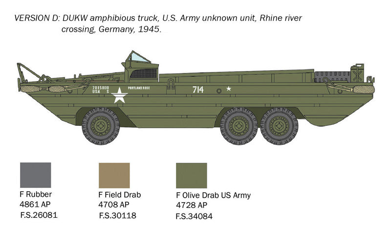 ITALERI 7022 DUKW 2.1/2 TON GMC AMPHIBIOUS VEHICLE DDAY ANNIVERSARY 1/72 SCALE PLASTIC MODEL KIT