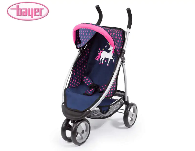 BAYER JOGGER DARK BLUE WITH PINK HEARTS AND UNICORN PRAM