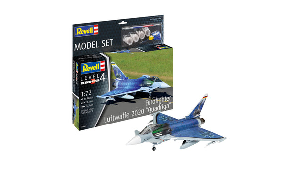 REVELL 63843 EUROFIGHTER LUFTWAFFE 2020 QUADRIGA 1/72 PLASTIC MODEL SET WITH GLUE AND PAINT AND PAINT BRUSHES