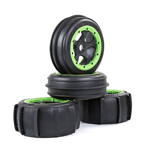 ROVAN 85049 SAND PADDLE TYRE SET FRONT AND REAR SUITS 5B PREMOUNTED ON BLACK RIMS AND GREEN BEADLOCKS