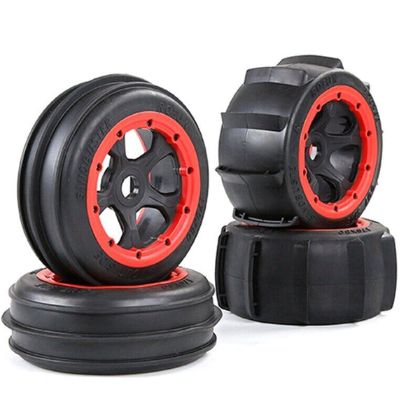 ROVAN 85049 SAND PADDLE TYRE SET FRONT AND REAR SUITS 5B PREMOUNTED ON BLACK RIMS AND RED BEADLOCKS