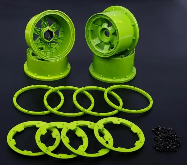 ROVAN 85076 NYLON RIM FULL SET OF 4 SUITS BAJA 5B GREEN WITH GREEN BEADLOCKS