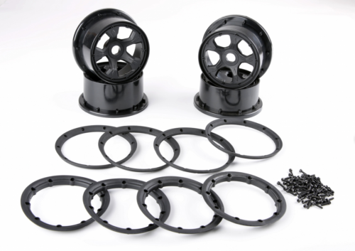 ROVAN 85243 PLASTIC RIMS FULL SET OF 4 SUITS BAJA 5B BLACK WITH BLACK BEADLOCKS - NO TYRES