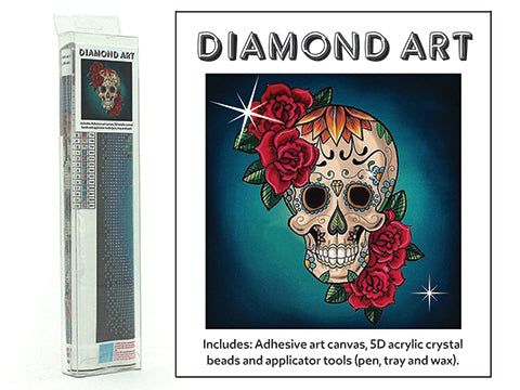 DIAMOND ART KIT WITH 5D CRYSTAL BEADS AND TOOLS SKULL AND ROSES