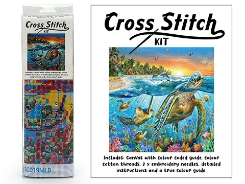 CROSS STITCH MARINE BEACH LIFE EMBROIDERY PICTURE ART KIT 30CM X 30CM