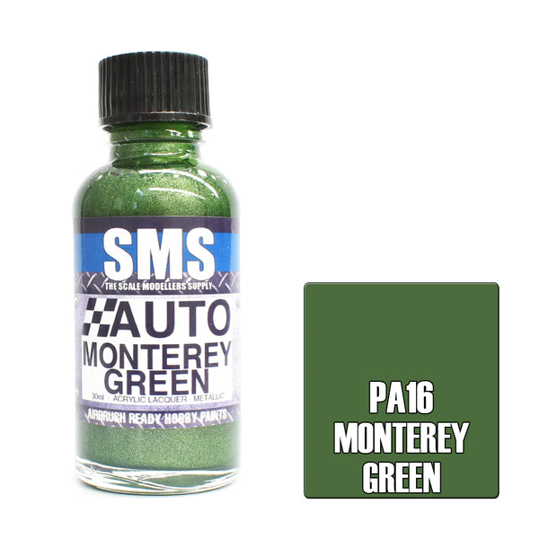 SMS PAINTS PA16 AUTO COLOUR MONTEREY GREEN ACRYLIC LAQUER PAINT 30ML