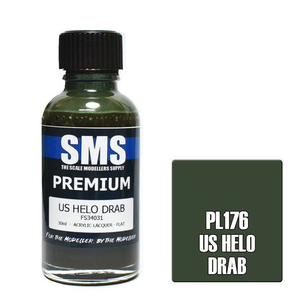 SMS PL176 US HELO DRAB FS34031 PREMIUM ACRYLIC LACQUER GLOSS PAINT 30ML