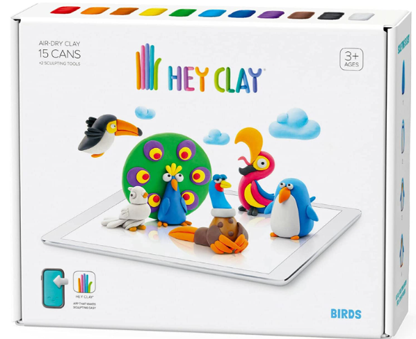 TOMY HEY CLAY BIRDS AIR-DRY CLAY SET INCLUDES 15 CANS AND 2 SCULPTING TOOLS