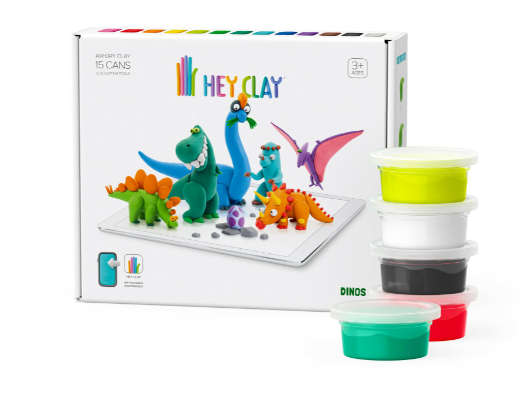 TOMY HEY CLAY DINOS AIR-DRY CLAY SET INCLUDES 15 CANS AND 2 SCULPTING TOOLS