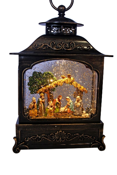 COTTON CANDY LED SNOW LANTERN RECTANGULAR - SANTA IN THE FOREST