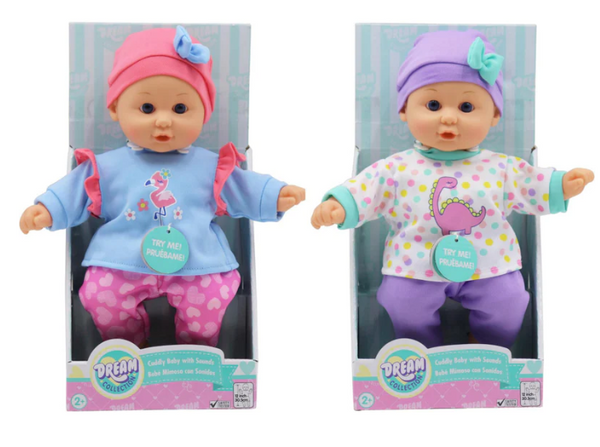 GIGO DREAM COLLECTION - 12 INCH CUDDLY BABY BABBLER DOLL  WITH SOUNDS ASSORTED