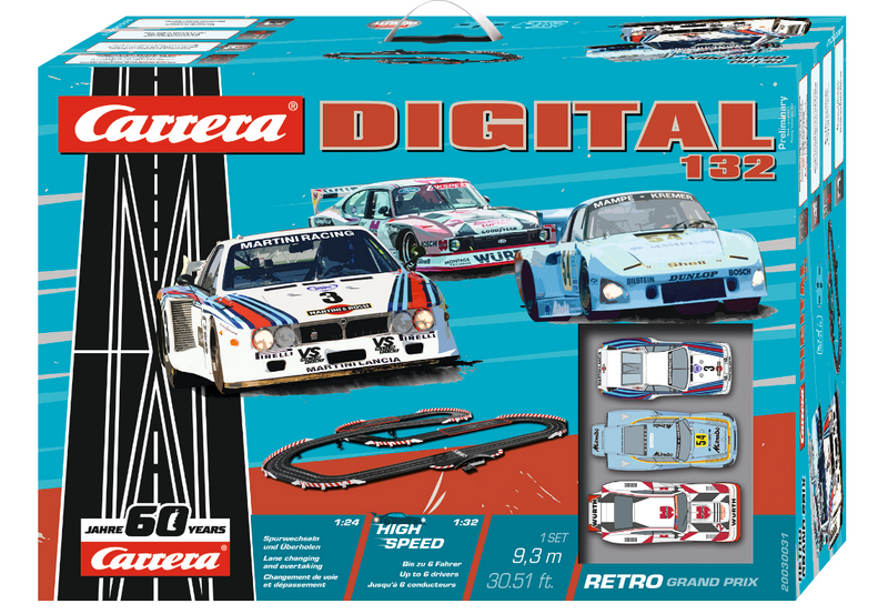 CARRERA 20030031 DIGITAL RETRO GRAND PRIX 60TH ANNIVERSARY 3-CAR 9.3M SLOT CAR SET 1/32 SCALE