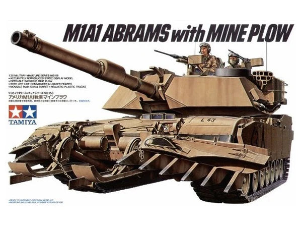 TAMIYA 35158 ABRAMS TANK U.S.M1A1 WITH MINE PLOW  1/35 SCALE PLASTIC MODEL KIT