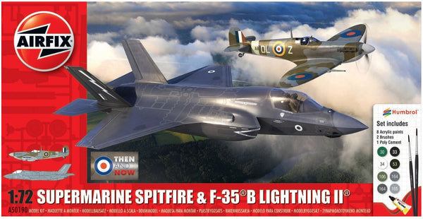 AIRFIX A50190 THEN AND NOW SERIES SUPERMARINE SPITFIRE AND F-35 B LIGHTNING II FIGHTER 1/72 SCALE PLASTIC MODEL KIT