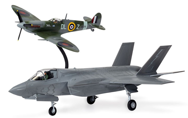 AIRFIX A50190 THEN AND NOW SERIES SUPERMARINE SPITFIRE AND F-35 B LIGHTNING II FIGHTER 1/72 SCALE PLASTIC MODEL KIT